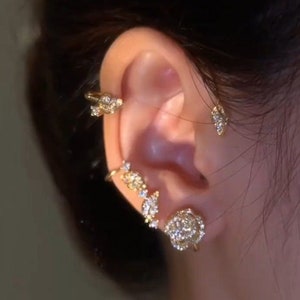 Rose Flower Ear Cuff Crystal | Gold Earring Rhinestone Clip | Non-Pierced Earrings for Women | Drop Fashion Jewelry Cuff