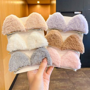 Fluffy cat ears plush hair Clip| Korean Style Hair clip| Fuzzy Cat Hair clip for Kids and Adults