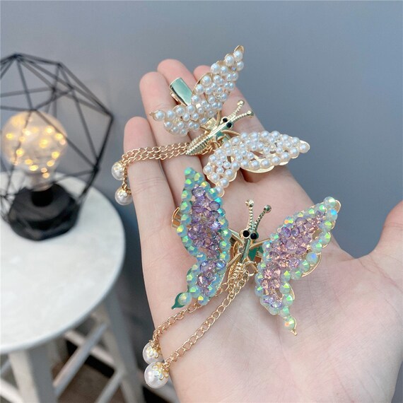 Pearl Butterfly Hair Clip Diamond Pearl Butterfly Barrettes