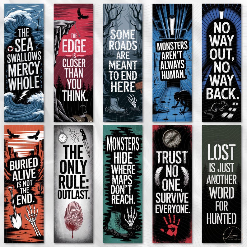 Survival Thriller Bookmark PNG, Horror Book Lover Printable Pdf ...