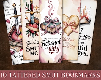 Smut Bookmark PNG, Spicy Book Lover Printable Pdf, Romantasy Sublimation Party Favor, Junk Journal Fussy Cuts Book Club Digital Download