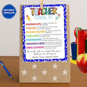 Editable Teacher Survival Kit Printable PDF, Back To School Gift, Teacher Appreciation Week, First Year Teacher, Thank You Digital Download