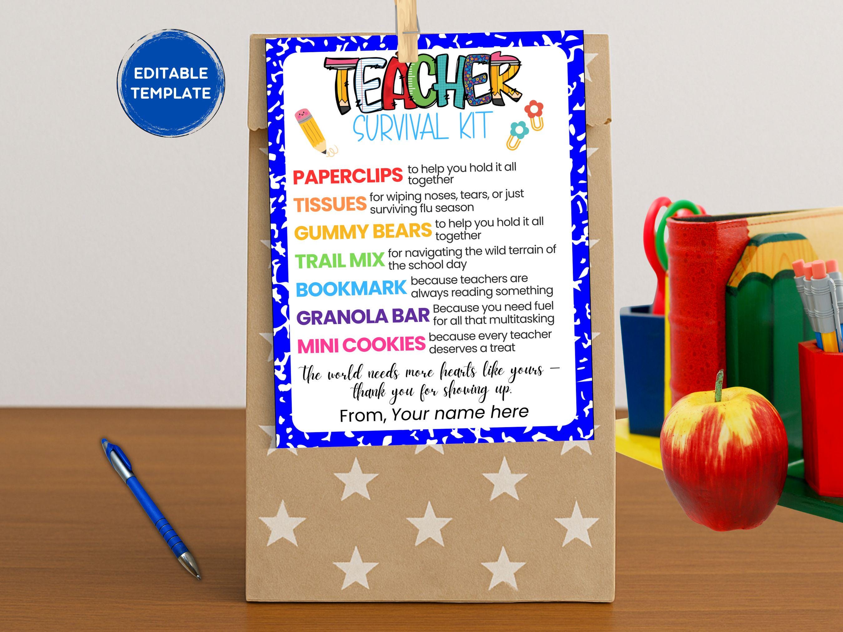 Editable Teacher Survival Kit Printable PDF, Back to School Gift ...
