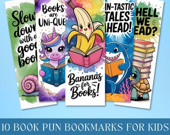 Funny Book Lover Bookmark Printable Pdf Bundle, Whimsical PNG Sublimation Party Favor, Reading Reward Kids Book Club Digital Download