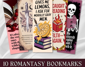 Spicy Book Lovers Bookmark Printable Pdf Bundle, Romantasy Bookish PNG Digital Download, Junk Journal Fussy Cuts, Book Club Party Favor