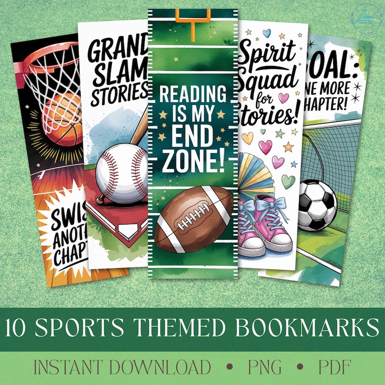 Sports Bookmarks for Kids Printable Pdf Bundle, Teacher Prize PNG ...