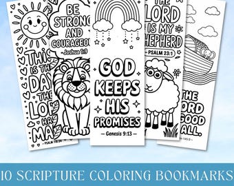10 signets à colorier de versets de la Bible, créations inspirantes et inspirantes de groupe de jeunes confessionnels pour les enfants, lot d'écritures bibliques imprimables pour l'école du dimanche