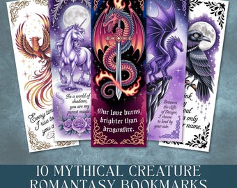 Romantasy Bookmark PNG, Dark Romance Printable Pdf, Fantasy Book Club Party Favor, Dragon Bookmark, Junk Journal Fussy Cuts Digital Download