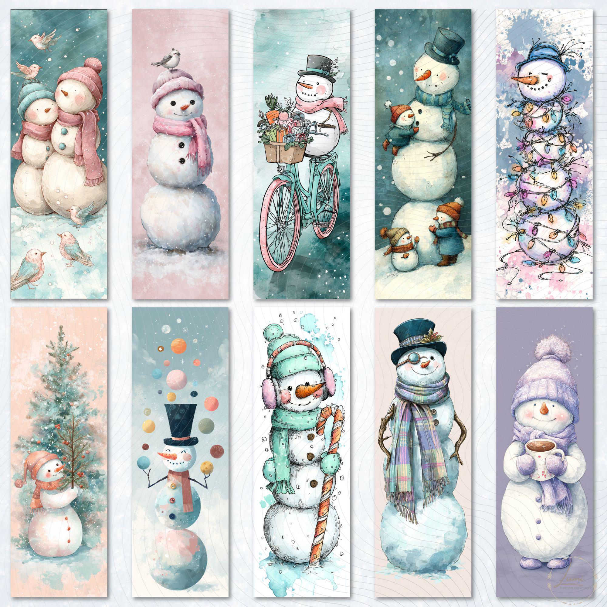 Whimsical Snowman Bookmark Printable Pdf Bundle, Christmas PNG ...