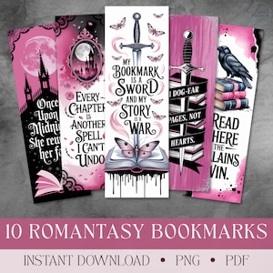Romantasy Lesezeichen PNG, Dark Romance druckbare Pdf, Fantasy Book Club Party Favor, Gothic Lesezeichen, Junk Journal Fussy Cuts Digital Download