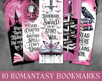 Romantasy Bookmark PNG, Dark Romance Printable Pdf, Fantasy Book Club Party Favor, Gothic Bookmark, Junk Journal Fussy Cuts Digital Download