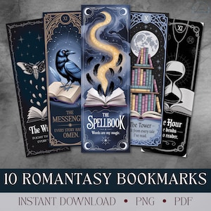 Romantasy Lesezeichen PNG, Dark Romance druckbare Pdf, Fantasy Book Club Party Favor, Gothic Lesezeichen, Junk Journal Fussy Cuts Digital Download