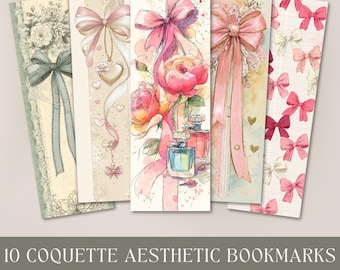 Coquette Aesthetic Bookmark Printable Pdf Bundle, Whimsical PNG Sublimation Party Favor, Junk Journal Fussy Cuts Book Club Digital Download