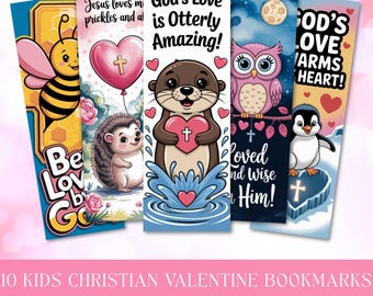 10 Kids Christian Valentine Bookmarks, Inspirational Uplifting Faith-Based Youth Group Gift, Sunday School Printable Scripture Pdf Bundle