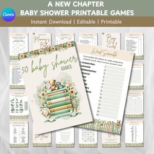 50 Editable Baby Shower Game Bundle, A New Chapter Baby Shower Games, Colorful Trending Modern Baby Shower Games Pack, Gender Neutral Boho