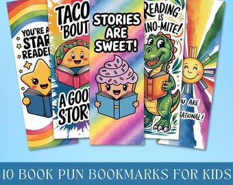 Funny Book Lover Bookmark Printable Pdf Bundle, Whimsical PNG Sublimation Party Favor, Reading Reward Kids Book Club Digital Download