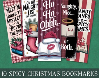 Christmas Bookmark PNG, Spicy Book Lover Printable Pdf, Romantasy Party Favor, Smut Junk Journal Fussy Cuts, Book Club Digital Download