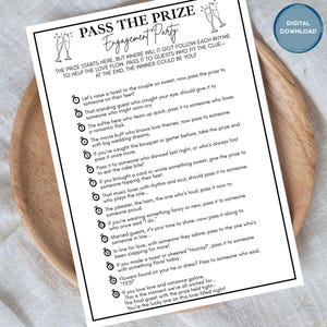 Pass The Prize Game, Engagement Party Activity, Icebreaker Pass the Present Rhyme Game, Party Games For Adults, Family Printable Games