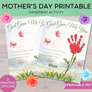 Mother&#39;s Day Baby Toddler Children Handprint Footprint Art Christian God Gave Me You DIY Printable Craft Kids Daycare Classroom Activity