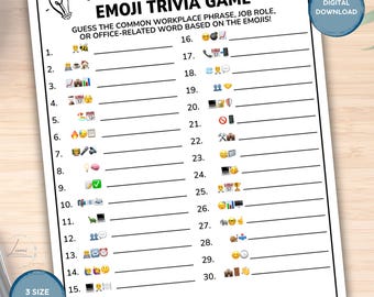Emoji-triviaspel, teambuildingaktivitet, isbrytare, lös emoji-pusselspel, partyspel för vuxna, utskrivbara spel för kollegor
