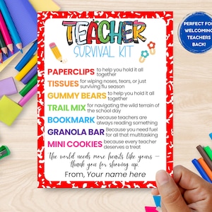 Editable Teacher Survival Kit Printable PDF, Back To School Gift, Teacher Appreciation Week, First Year Teacher, Thank You Digital Download