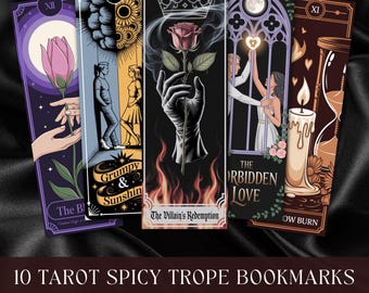 Lot de signets Tarot épicé trope, PDF imprimable, cadeau pour sublimation PNG romantique, Junk Journal coupes pointues, club de lecture en téléchargement numérique