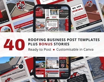 Roofing Business Instagram Template Bundle, Social Media Posts (Canva Editable)