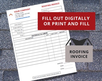 Roofing Business Invoice Template: Home Maintenance, Construction (Digital Download)