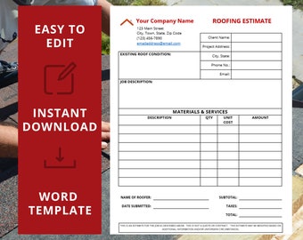 Estimate Template for Roofing Business, Business Proposal, Home Maintenance Estimate, Roofer Business