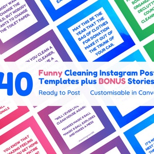 Funny Cleaning Captions for Instagram Posts for Cleaning Blog, Cleaning Business, Cleaners, Canva Template, Cleaners Social Media Bundle