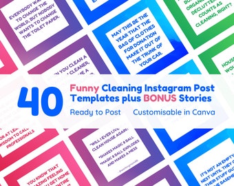 Funny Cleaning Instagram Post Templates: Social Media Bundle (Canva)