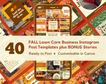Fall Lawn Care Instagram Templates: Leaf Raking Business (Canva Editable)