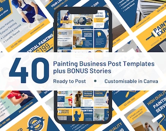 Painting Business Instagram Templates: 40 Posts & Stories (Canva Editable)
