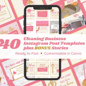 Pink Cleaning Service Instagram Template, Cleaning Business Posts, Cleaners Social Media Bundle, Housekeeping Business, Cleaning Bundle