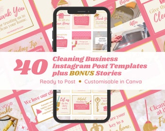 Cleaning Business Instagram Templates: Pink Social Media Bundle (Canva)