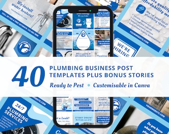 Plumbing Business Instagram Templates: Social Media Bundle (Canva Editable)