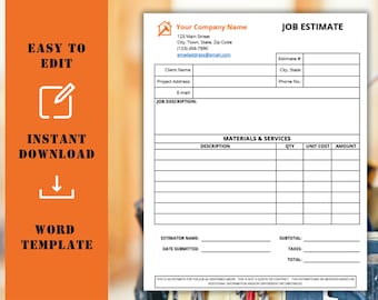 Construction Estimate Template: Business Proposal (Microsoft Word, Digital Download)