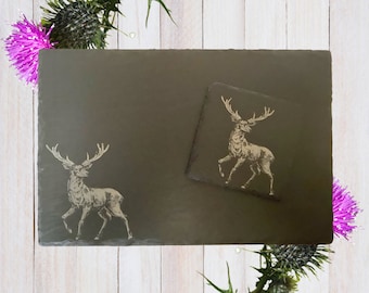 Slate placemat & coaster set, stag gifts, deer gifts, deer lover, deer décor, table settings, rustic décor, table decoration, home decore