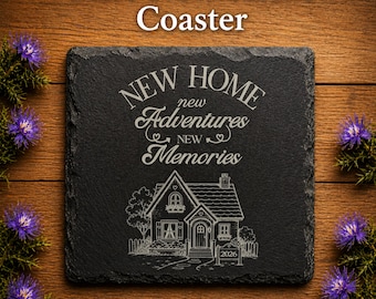 Engraved Slate New Home Coaster, Housewarming Gift, Rustic Housewarming Keepsake