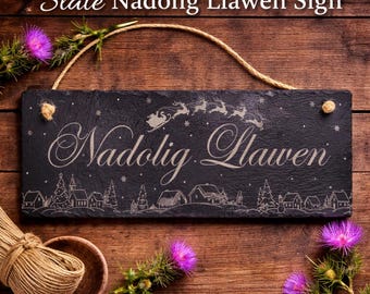 Nadolig Llawen Slate Sign, Rustic Welsh Christmas Decoration, Countryside Home Décor