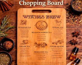 Planche à découper sorcière en bambou, décoration de cuisine gravée Witches Brew