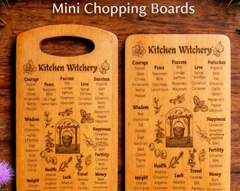 Mini planche à découper de sorcellerie de cuisine, planches en bois gravées, décoration de cuisine à base de plantes, cadeau de sorcellerie