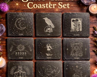 Ensemble de sous-verres de tarot en ardoise, décoration d'intérieur sorcière, cadeau pour amateur de tarot, vaisselle gothique