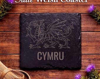 Dessous de verre dragon gallois en ardoise gravée, décor celtique, souvenir de Cymru