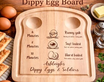 Personalised Engraved Egg & Soldiers Board, Solid Hevea Wood Breakfast Plate