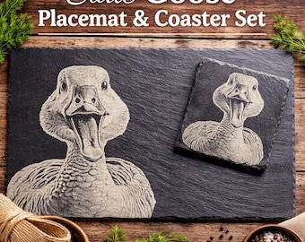 Set de table et sous-verre oie en ardoise, vaisselle gravée en oie, décoration de cuisine de ferme, cadeau animal rustique