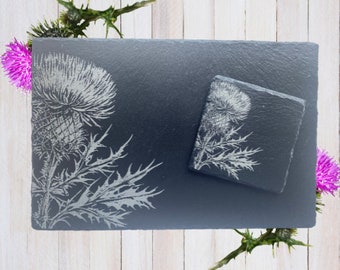 Slate placemat & coaster set, thistle gifts, Scottish décor, Scottish gift, table settings, table decoration, kitchen decore,  home decore