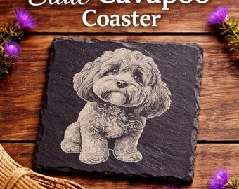 Dessous de verre Cavapoo en ardoise, motif chien gravé, cadeau pour amoureux des animaux de compagnie