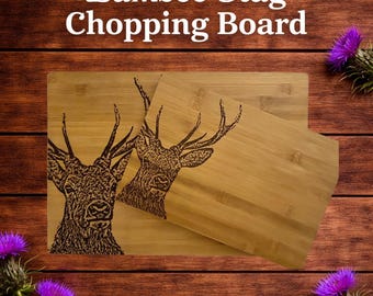 Bamboo Stag Engraved Chopping Board, Rustic Farmhouse Kitchen Decor
