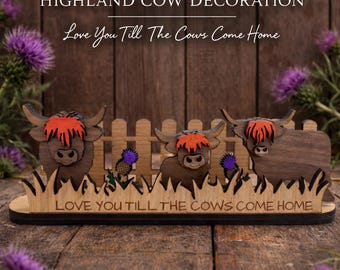 Décoration en bois de vache des Highlands en couches, art rustique de chardon de ferme